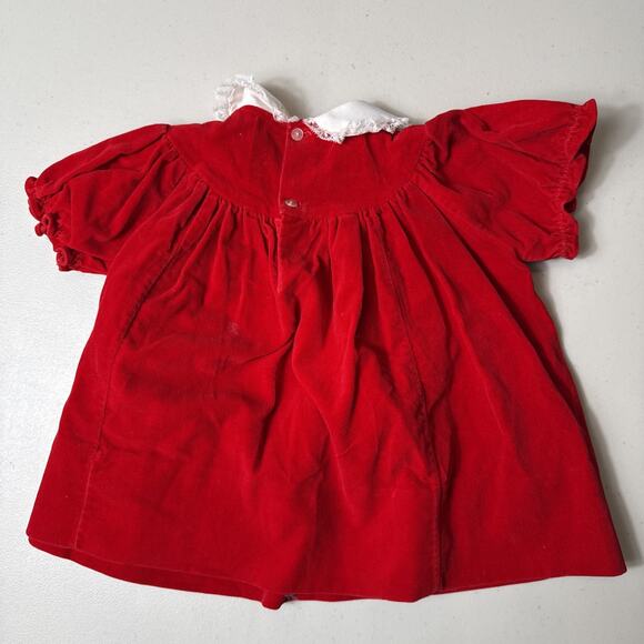 Vintage Baby Dress Red Velvet Christmas Size 12 Months Holiday Smocked 1980s EUC - Picture 10 of 13